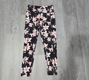 Victoria's Secret Black Leggings with Pink Floral Print